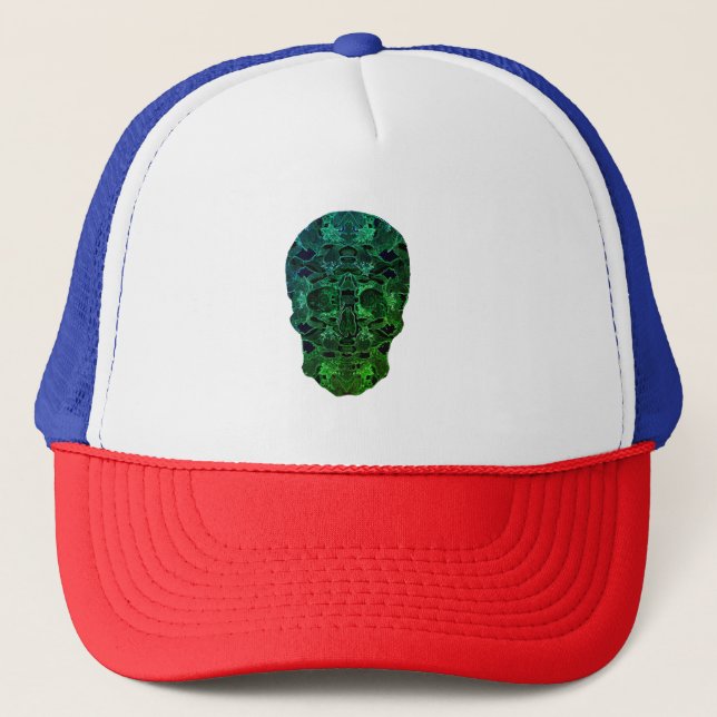 Green Skull Art Trucker Hat (Front)