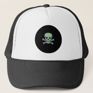 Green Skull black circle white black trucker hat