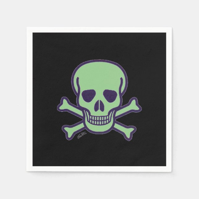Green Skull black cocktail paper napkins (Front)