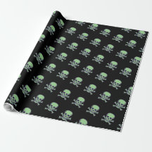 Green Skull black glossy wrapping paper