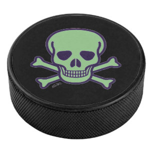 Green Skull black hockey puck