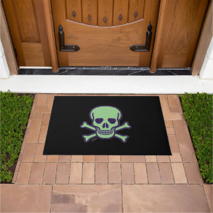 Green Skull black large doormat