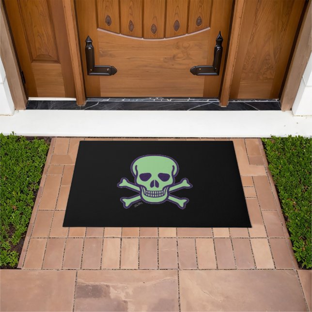 Green Skull black large doormat (Outdoor)