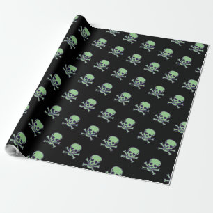 Green Skull black matte wrapping paper