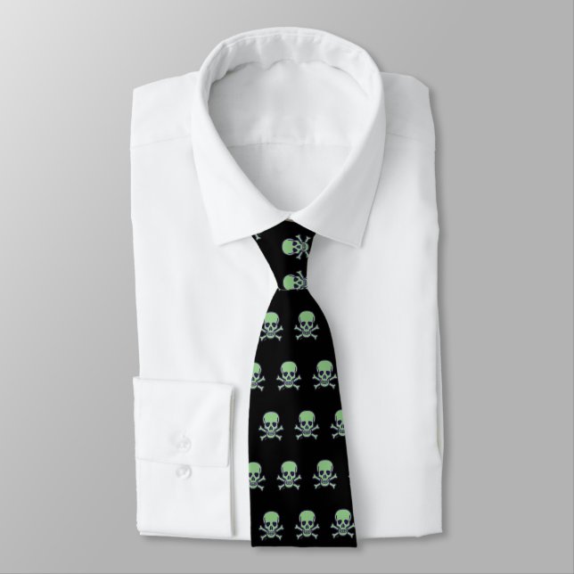 Green Skull black necktie (Tied)