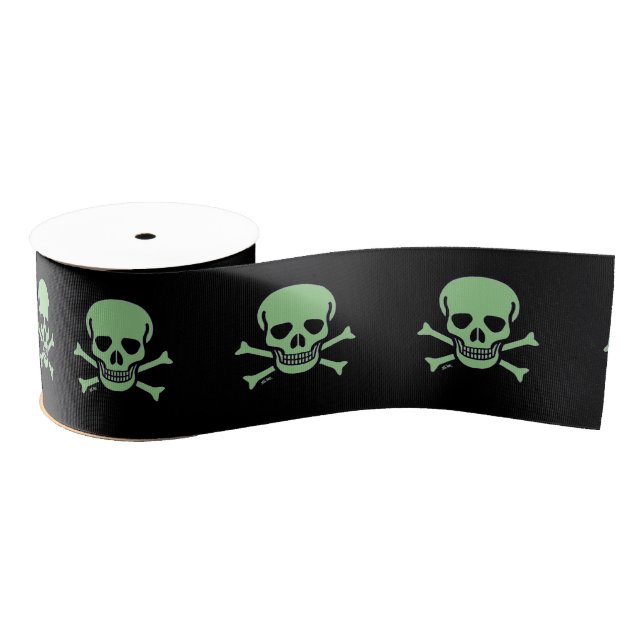 Green Skull black ribbon spool Grosgrain Ribbon (Spool)