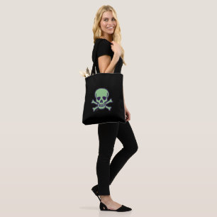 Green Skull black shoulder tote bag