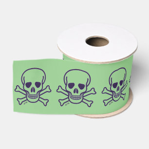 Green Skull green ribbon spool Grosgrain Ribbon