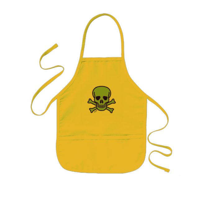 Green Skull kids yellow chef apron (Front)
