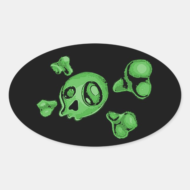 Green Skull Oval Sticker (Front)