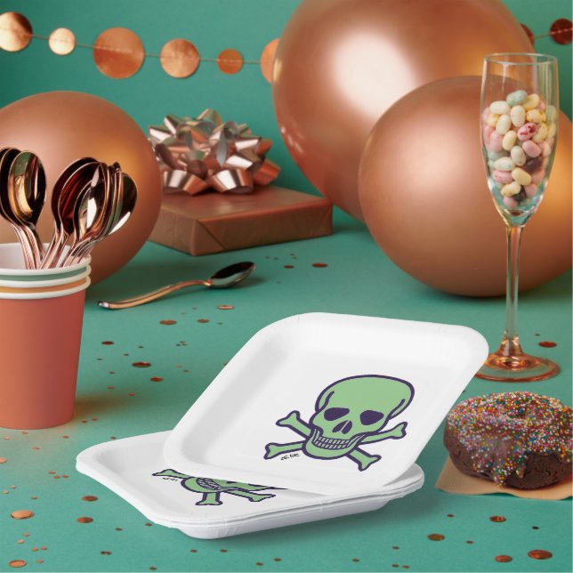 Green Skull square paper plates (Multi)