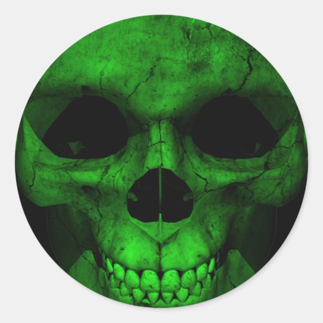 Green Skull with Black Background 2 Classic Round Sticker (Front)