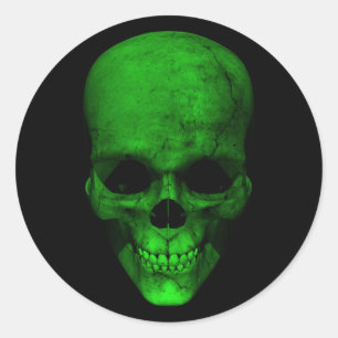 Green Skull with Black Background Classic Round Sticker
