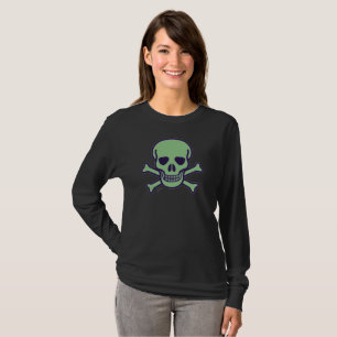 Green Skull women black long sleeve T-shirt