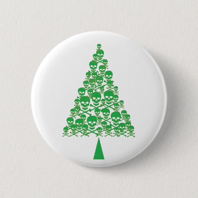 Green Skull Xmas Tree 6 Cm Round Badge (Front)
