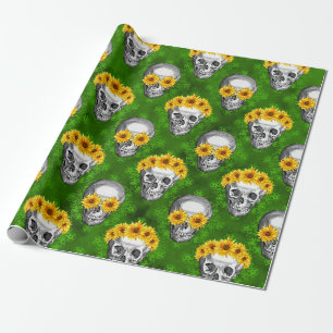 Green Skulls and Sunflower Series Design 14 Wrapping Paper