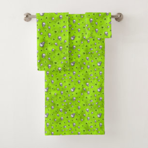 Green Skulls and Sunflower Series Design 1  Bath Towel Set