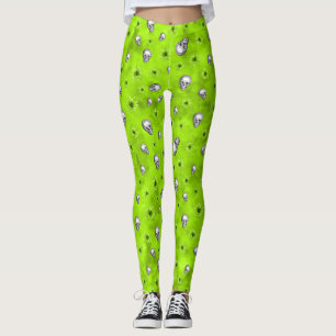 Green Skulls and Sunflower Series Design 1 Leggings