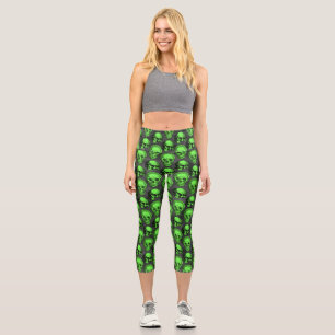 Green Skulls and Sunflower Series Design 2  Capri Leggings