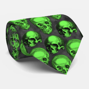 Green Skulls and Sunflower Series Design 2 Tie