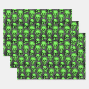 Green Skulls and Sunflower Series Design 2 Wrapping Paper Sheet