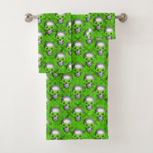 Green Skulls and Sunflower Series Design 3 Bath Towel Set
