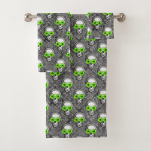 Green Skulls and Sunflower Series Design 5 Bath Towel Set