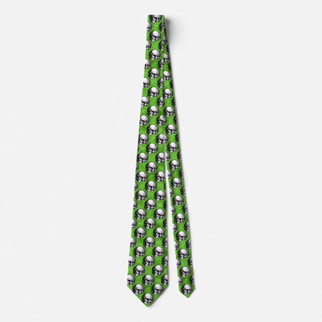 Green Skulls and Sunflower Series Design 6  Tie (Front)