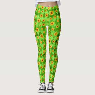 Green Skulls and Sunflower Series Design 8 Leggings