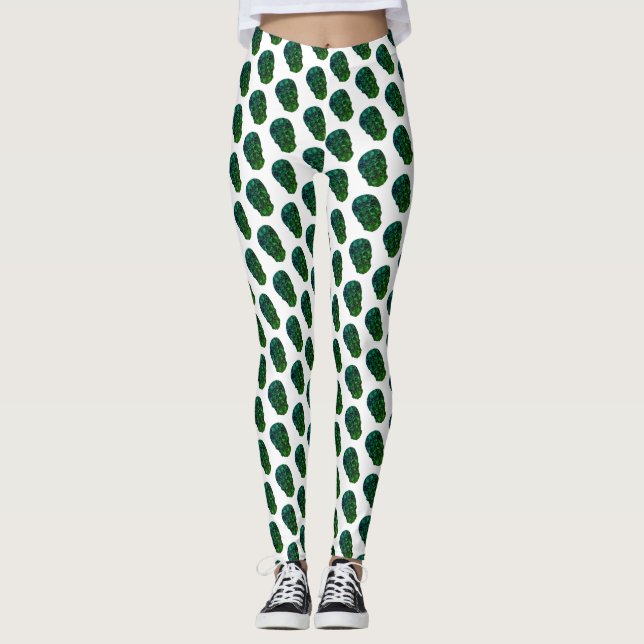 Green Skulls pattern Custom Leggings (Front)