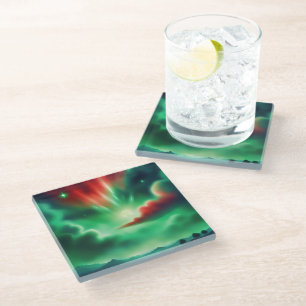 green sky glass coaster