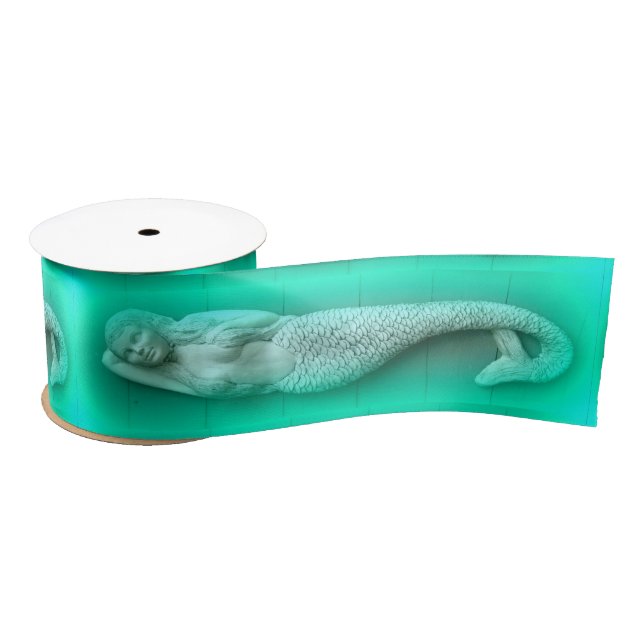 green sleeping mermaids satin ribbon (Spool)