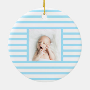 Green Sleepy Baby Dino   Baby Blue Stripe Modern Ceramic Ornament