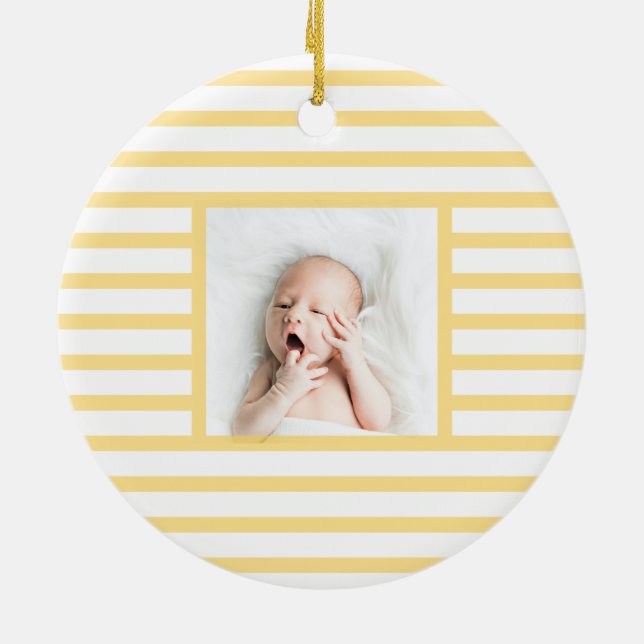 Green Sleepy Baby Dino | Yellow Stripe Modern Ceramic Ornament (Back)