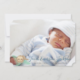 Green Sleepy Baby Sloth Baby Photo Announcement