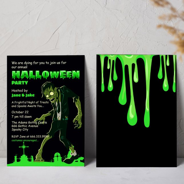 Green Slime Cemetery Zombie Halloween Adult Party  Invitation (Creator Uploaded)