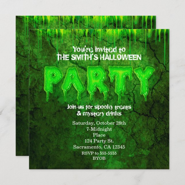 Green Slime Fun Halloween Party Invitations (Front/Back)