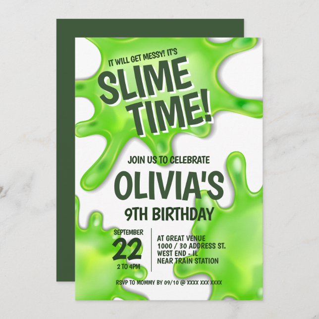 Green Slime Party Birthday Invitation (Front/Back)