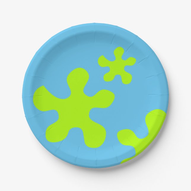 green slime slimy blue party paper plate, plates (Front)