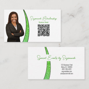Green Sliver Faux Glitter Photo QR Professional Business Card
