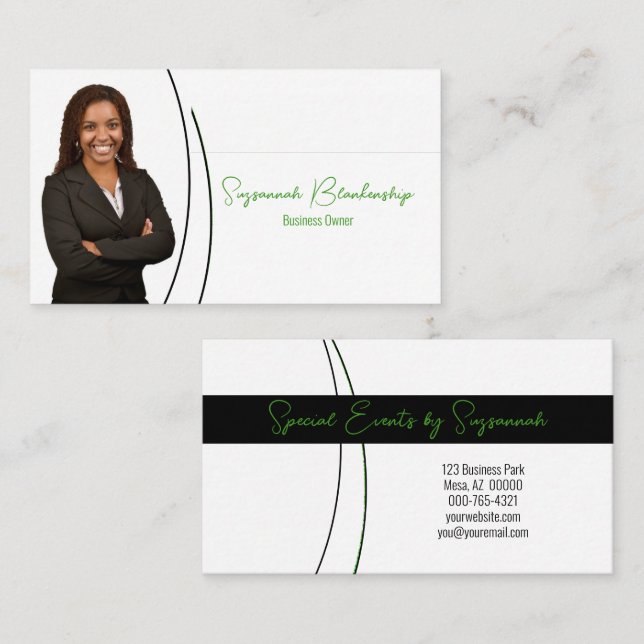 Green Sliver of Faux Glitter Professional Photo Business Card (Front/Back)
