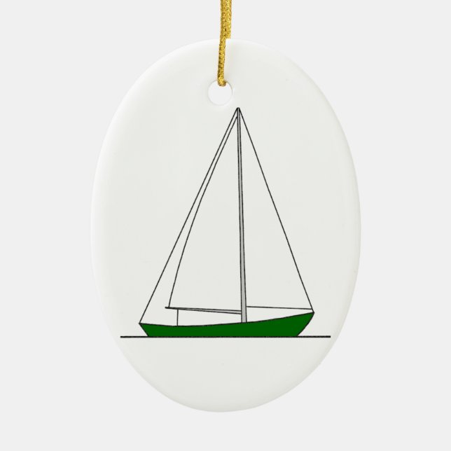 Green Sloop Sailboat Ceramic Ornament (Front)