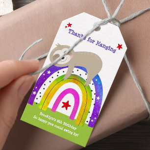Green Sloth Boho Rainbow Modern Birthday Thank You Gift Tags