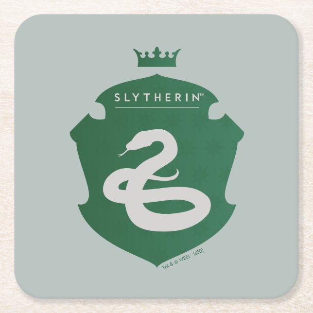 Green SLYTHERIN™ Crowned Crest Square Paper Coaster (Front)