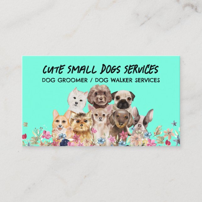 Green Small Dogs grooming boutique pet sitter Business Card (Front)