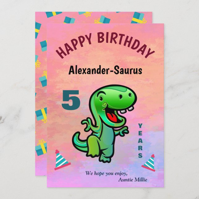Green Smiling Dinosaur Child Birthday Personalise (Front/Back)