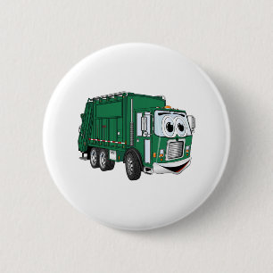 Green Smiling Garbage Truck Cartoon 6 Cm Round Badge