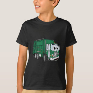 Green Smiling Garbage Truck Cartoon T-Shirt