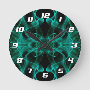 Green Smoke Symmetrical Minimalist Black Round Clock