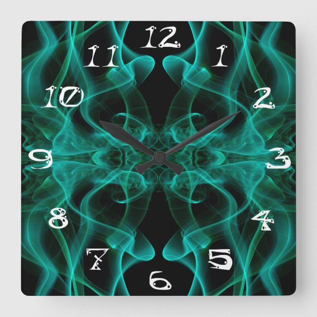 Green Smoke Symmetrical Minimalist Black Square Wall Clock (Front)